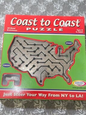 Coast to coast puzzle, map, car,  instructions and solutions, age 8 and up